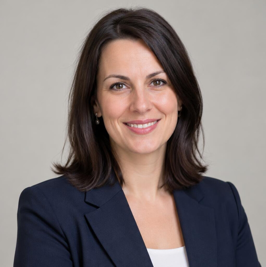 Portrait of a smiling woman with dark hair in a blazer
