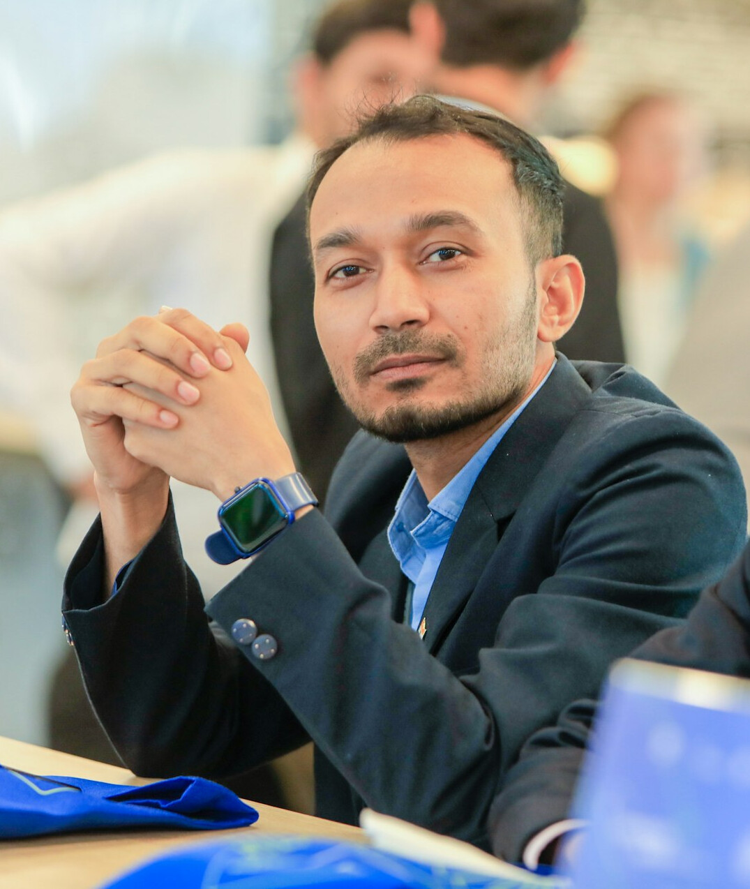 person listening intently in meeting