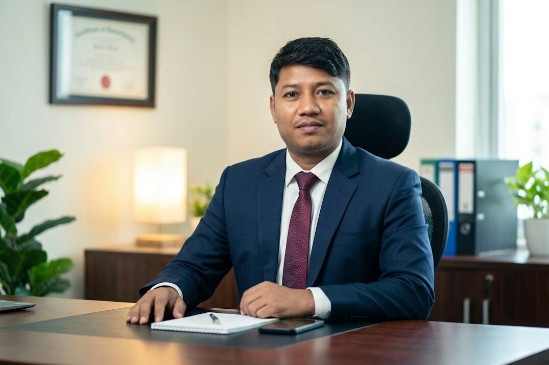 confident businessman at desk