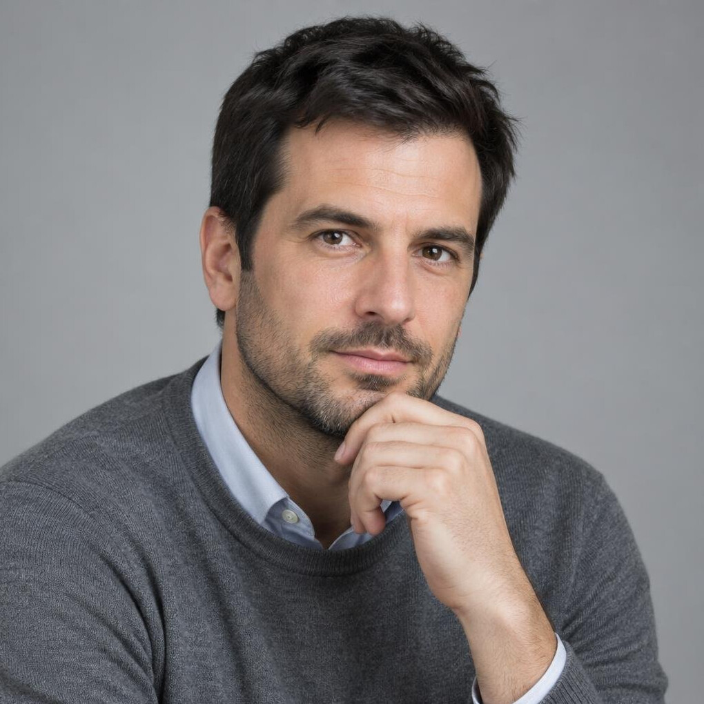 Portrait of a man with dark hair and light stubble